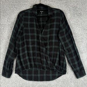 Madewell Black and Green Plaid Top